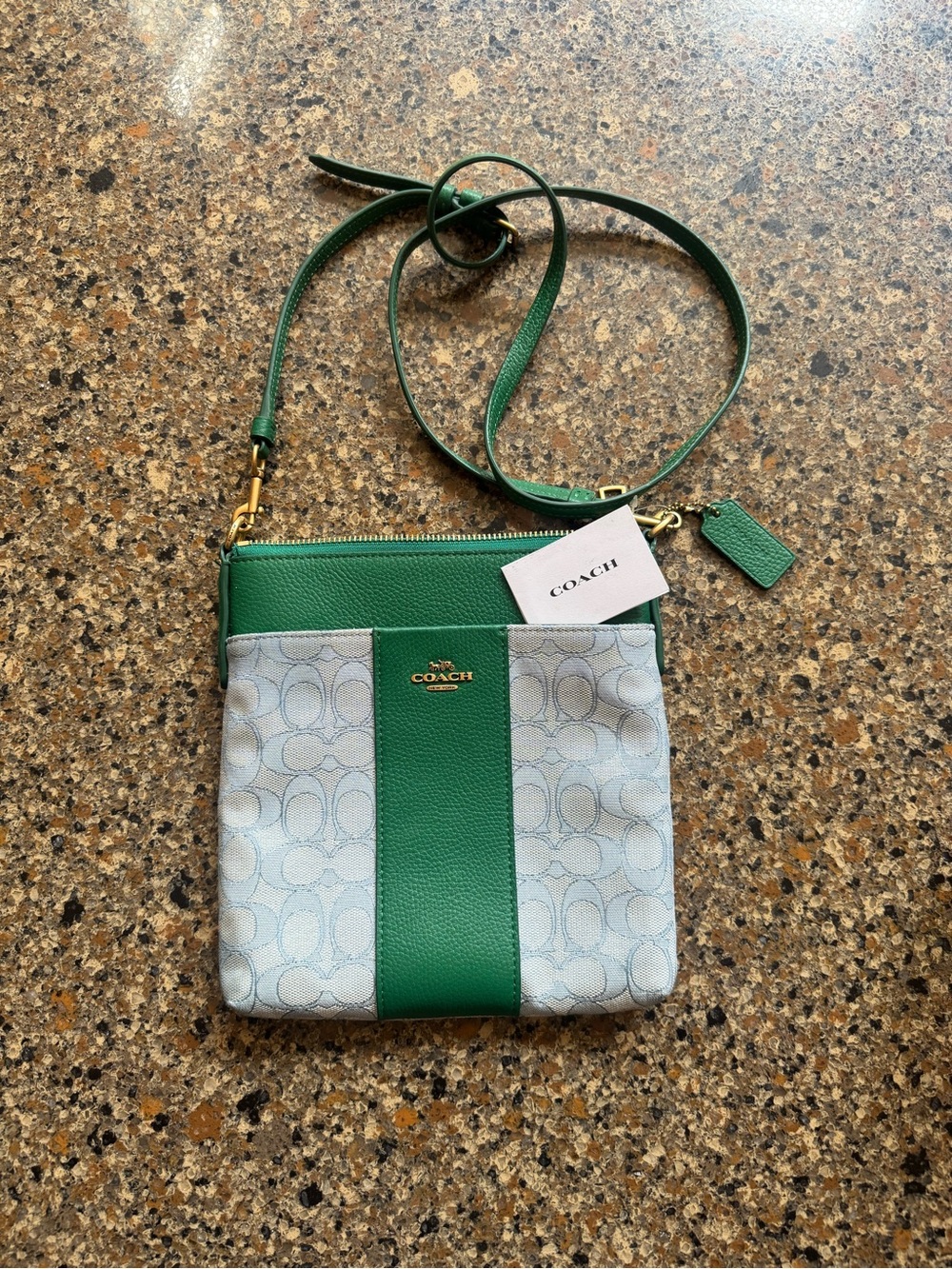COACH KITT Green Signature Stripe Crossbody Bag